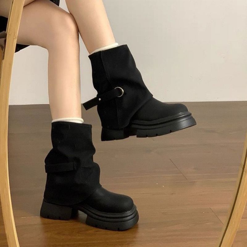 British elegant style short winter new height increasing fashion trend luxury shoes autumn and design winter new designer shoes round toe cuff boots