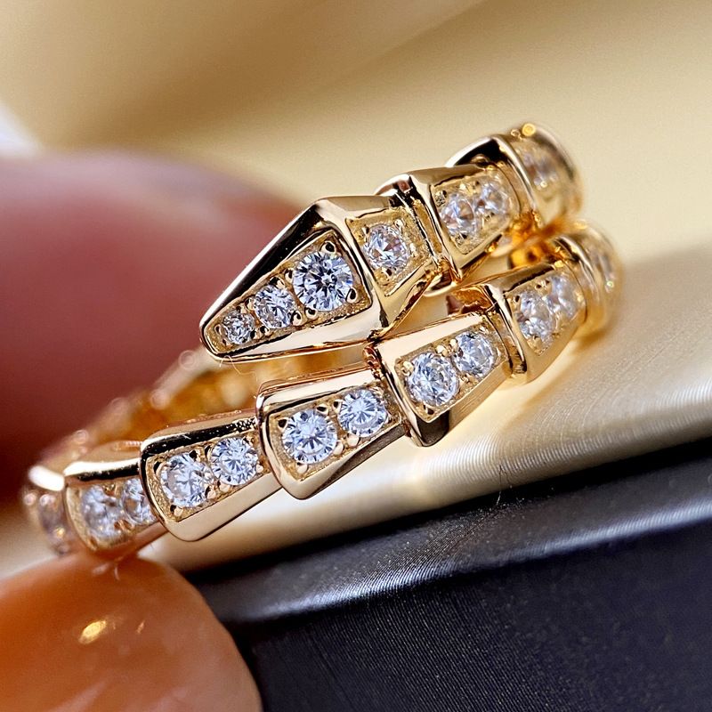 Adjustable Gold Snakeskin Band Ring Set - Sparkling BG Zircon Stones for Bridal & Engagements