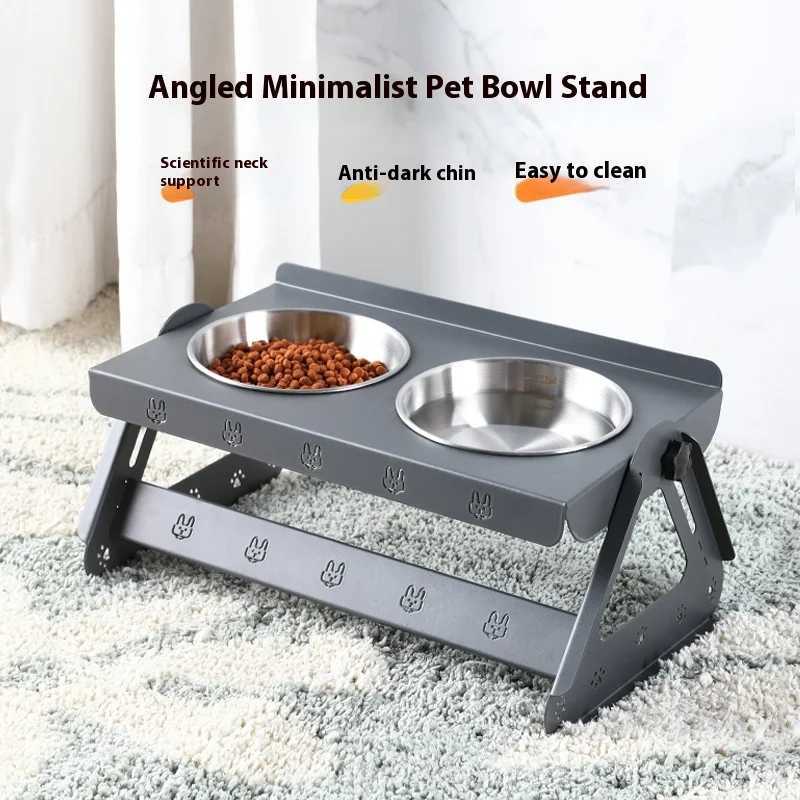 Stainless steel pet bowl rack adjustable height dual bowl drinking water cat food bowl anti tipping cat and dog food bowl C251009