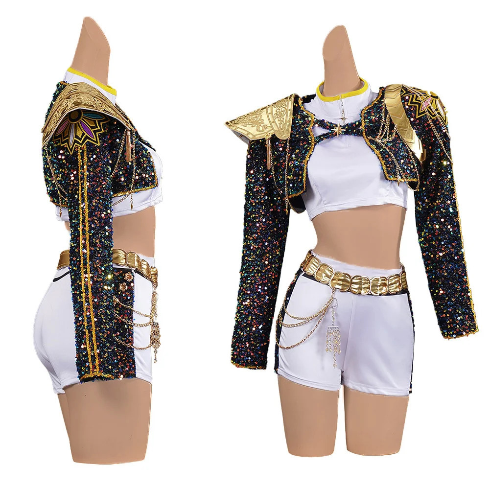 Fantasia Huntrix Rumi Cosplay Girls Golden Clothing Cartoon Demon Hunter Disfraz Costume 6 to 14 Years Fantasy Halloween Party251010