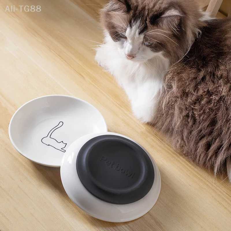Ceramic Feed Bowl for Kittens Pet Cat AntiSlip Platter Silicone Pad Support Charming Pet Essentials C251009