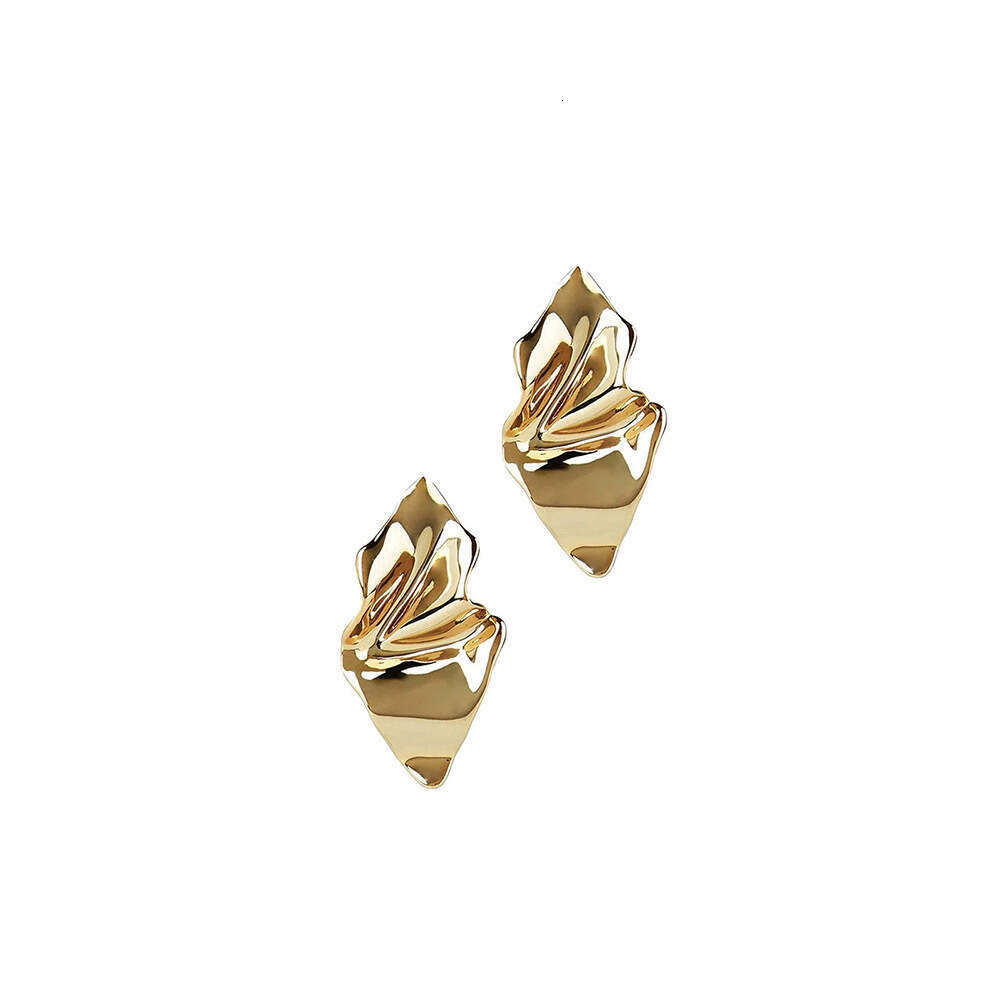 INS Simple Personality Wrinkle Texture Fashion Niche Leaf Design gold Stud Earrings Women's Trendy Jewelry