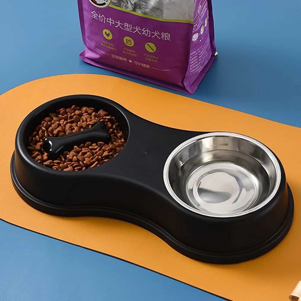 Pet Slow Feeder Bowl Stainless Steel Double Bowl Dog Food Cat Bowl AntiChoke Feeder Dish for Puppy Kitten Durable Pet Supplies C251009