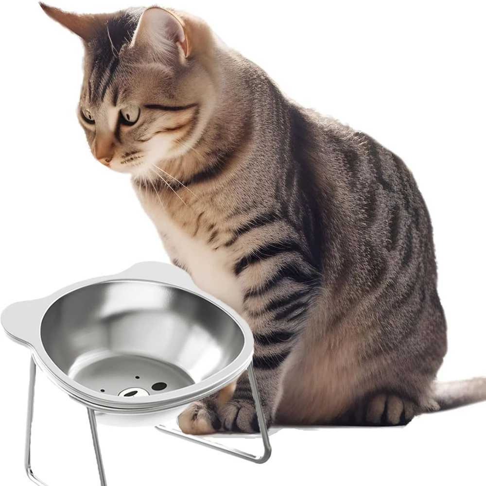Cat Bowl Stainless Steel Cat Food Bowls with Metal Stand Food and Water Dish for Cats Kitten Puppies Feeders Cat Supplies C251009