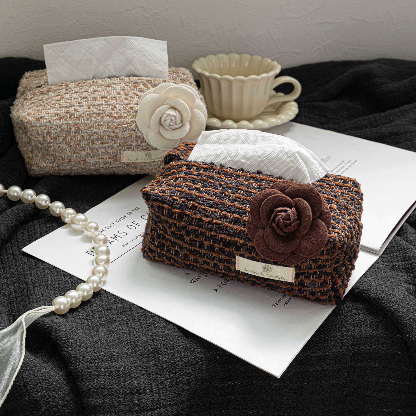 French Style Camellia Tissue Box Living Room Coffee Table Decoration Light Luxury HighEnd Desktop Storage Tissue Bag C251010