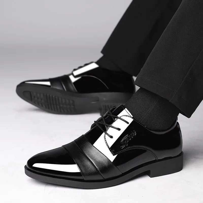 Social Shoe for Men Casual Business Patent Leather Dress Shoes Man Bright Upper Pointed Toe 2025 Trend Office Suit Footwear NewXJ251010