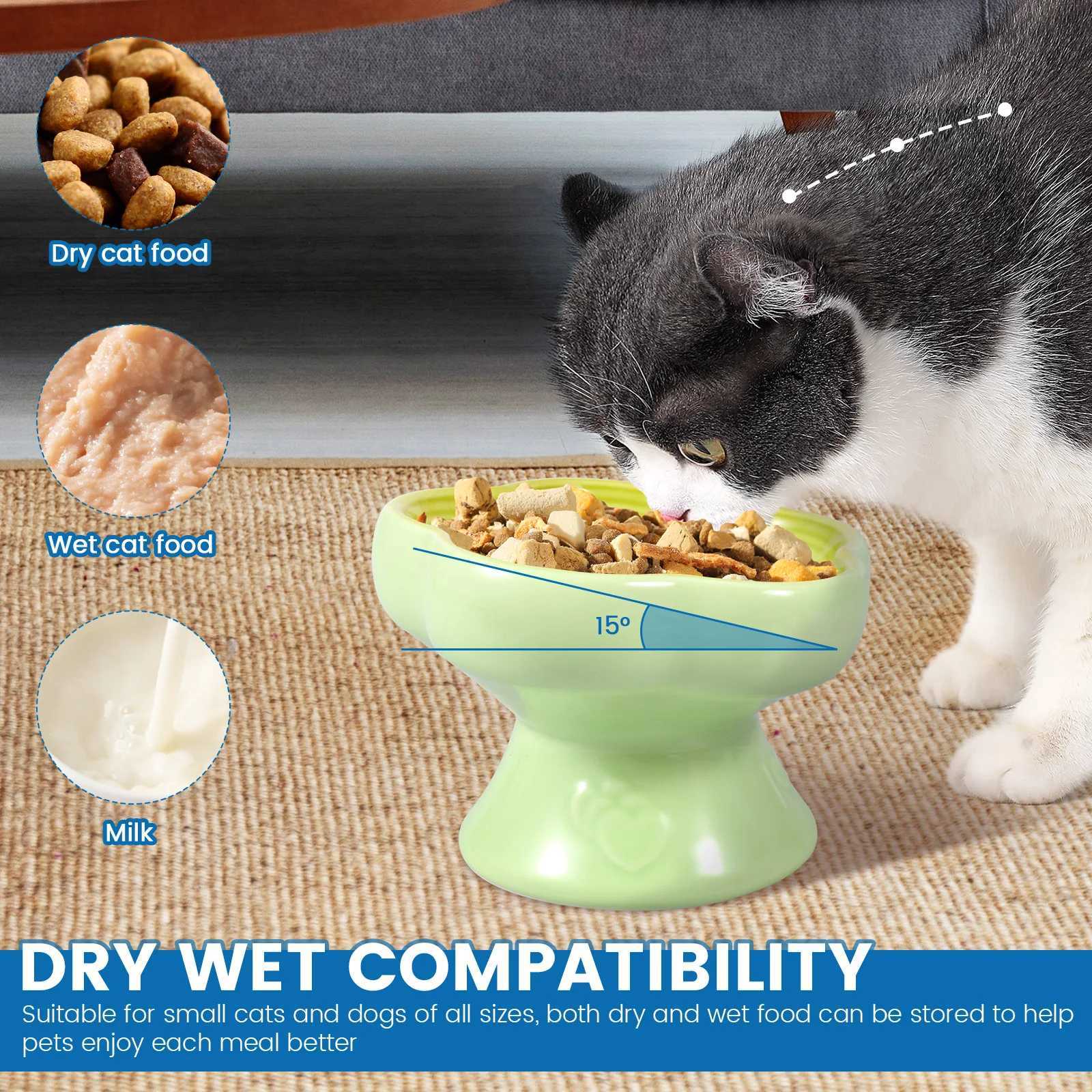 High Footed Slanted Neck Protection Pet Bowl Ceramic Raised Cat Bowl 230 ml 15 Dog Feeder Bowl for Pet Food Water Feeder C251009