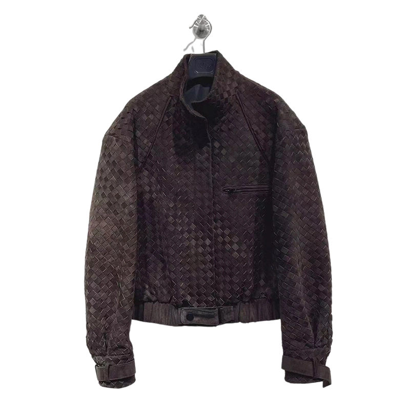 New handmade woven imported sheepskin short motorcycle casual European and American leather jacket for 2025