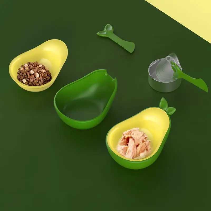 3in1 Detachable Avocado Pet Bowl with Can Opener Spoon Anti Spill High Leg Portable Travel Feeder for Cat Dog Multi Pet Cat Bowl C251009