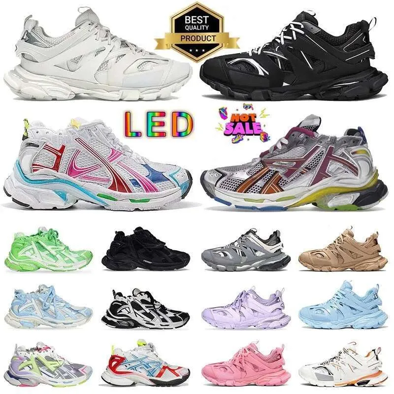 Track LED Casual Light 3 3.0 Shoes 7.5 7.0 Runner Men Women Grey Blue Gomma Leather Beige Black Pink Nylon Printed Platform for Trainers Sneakers With Box