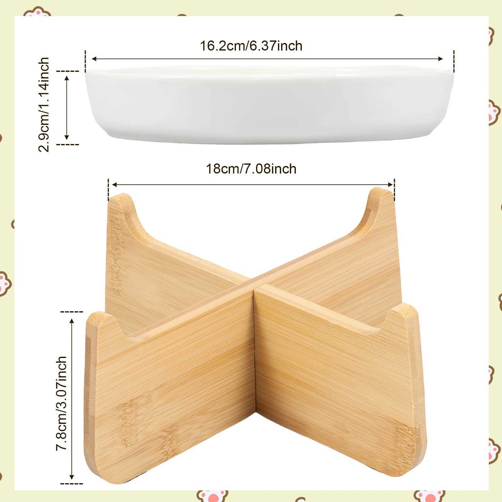 Raised Cat Bowl Elevated Cat Bowls with Wood Stand Ceramic Slow Feeder Bowl Cat Feeding Bowl Anti Vomiting Cat Food Bowl NonSli C251009