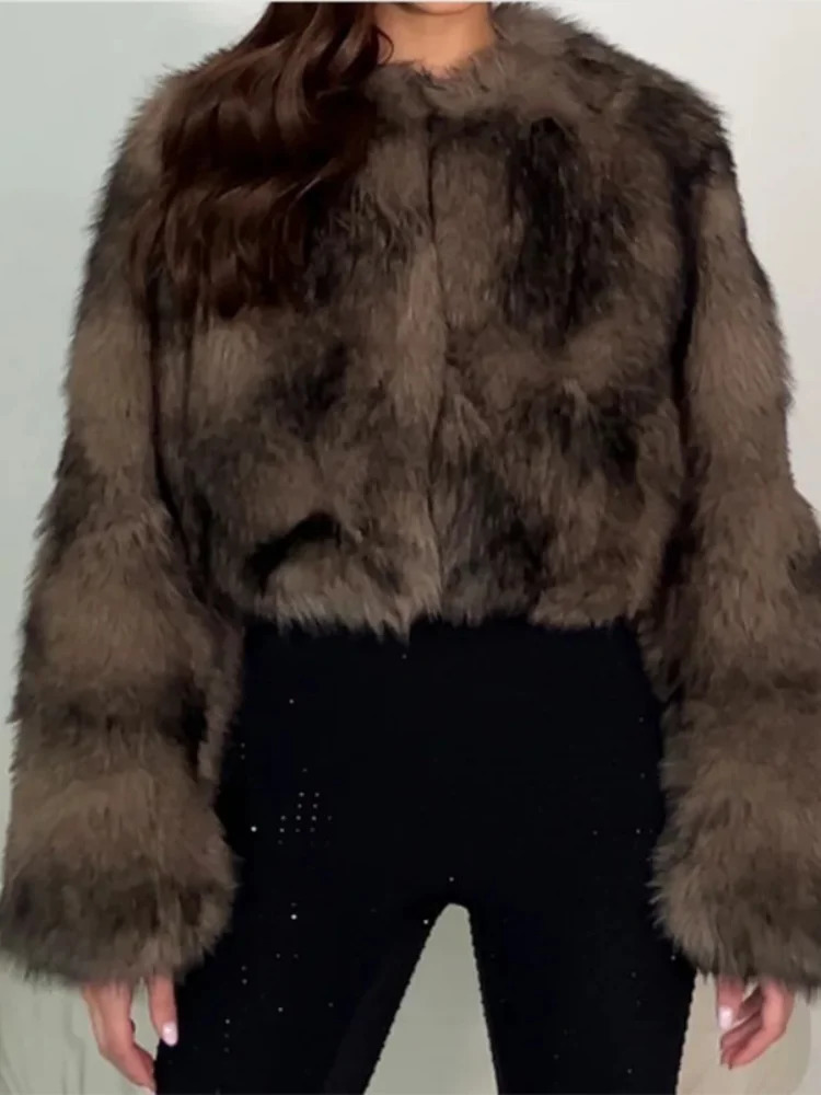 Short Faux Mink Coat Winter Brown Faux Fur Coat Woman Clothing Loose Fluffy Faux Fur Jacket Woman Fur Coats Tops 251008