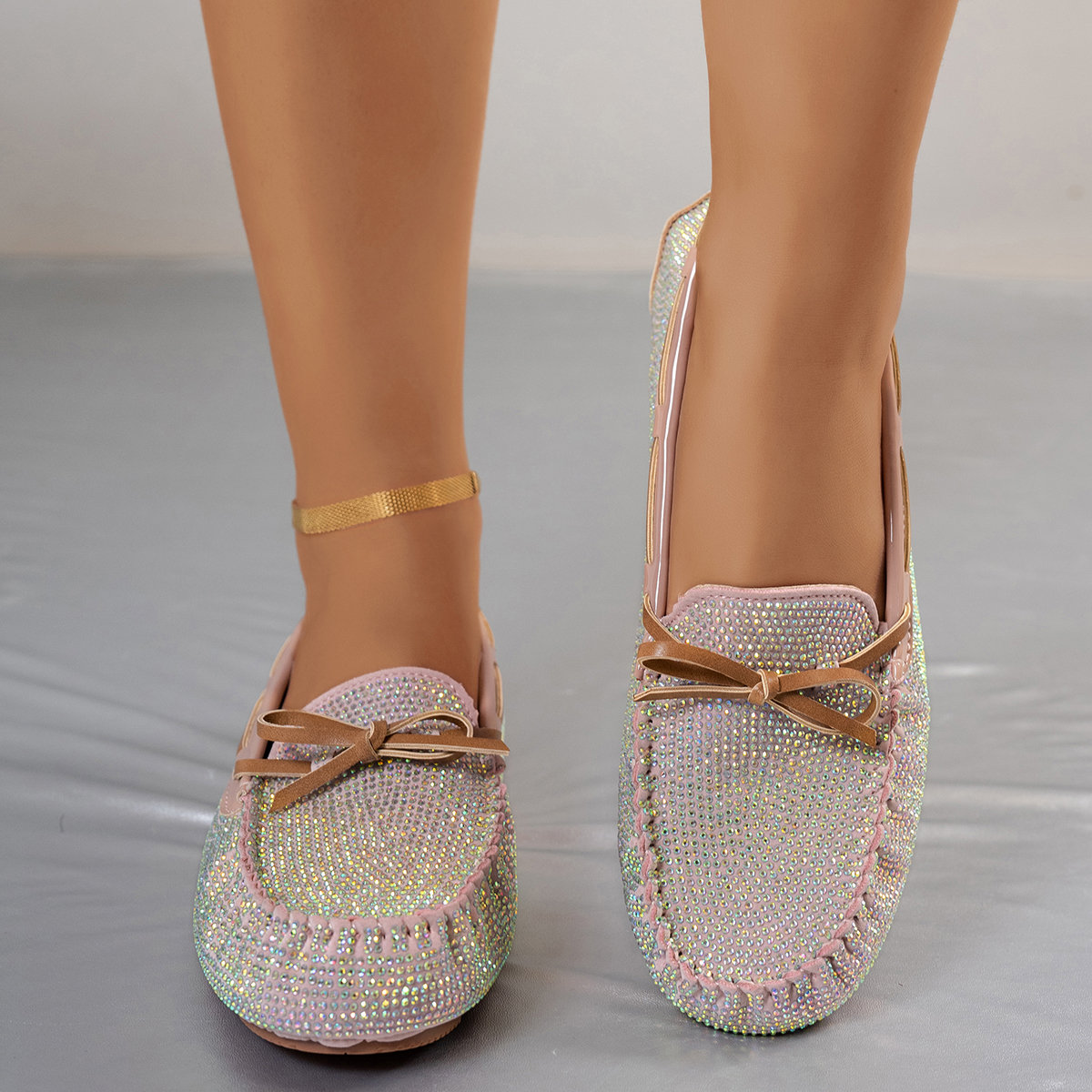 Women Casual Rhinestone Decoration Luxury Leather Shoes Leather Leopard Print Women's Shoes Fashion Designer Loafers Soft Sole Leisure Shoes Zapa