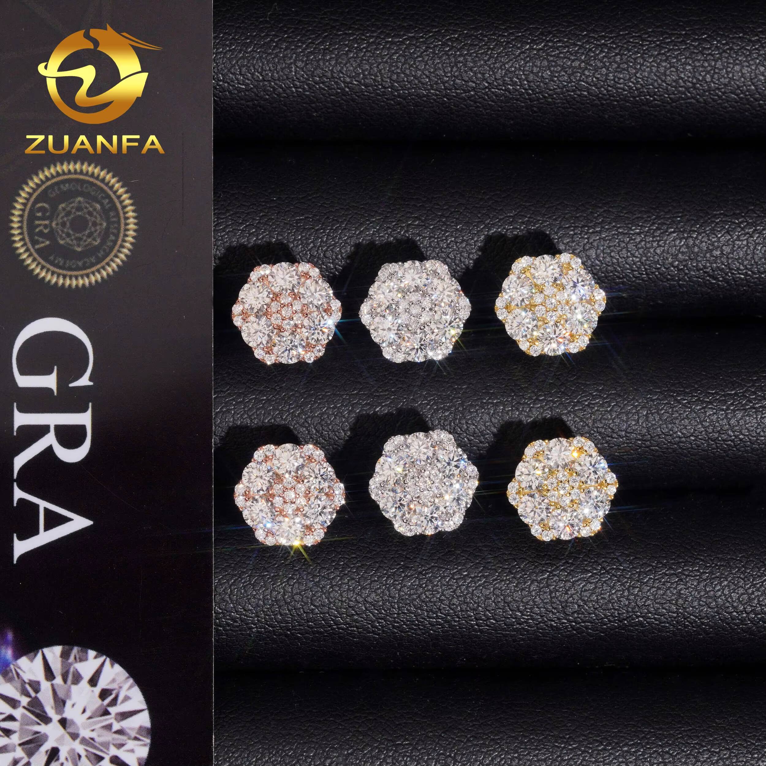 Fashion Style Iced Out Jewelry GRA Certificate Hip Hop 10mm 925 Sterling Silver Moissanite Diamond Earrings