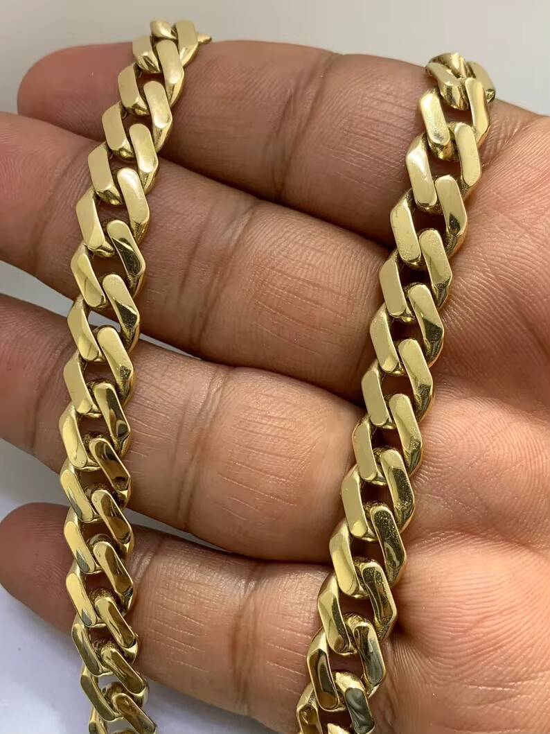 Mens Necklace and Bracelet Set Jewelry 9mm 14 Karat Real Gold 14k Solid Gold Monaco Link Chain With CZ Lock