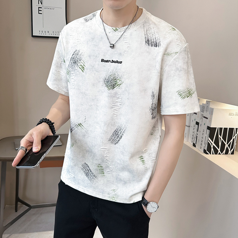 Heavy Jacquard Distressed Trendy Designer Hoodie Brand Short Sleeve T-shirt For Men Designer Shirt Summer 2025 New Loose High-end Ice Silk Top Tee
