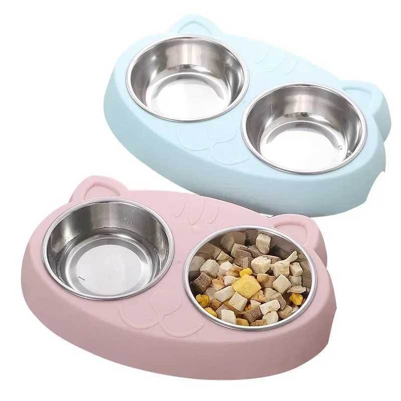 Macaron Pet Double Bowl Plastic Kitten Dog Food Drinking Tray Feeder Cat Feeding Pet Supplies Accessories C251009