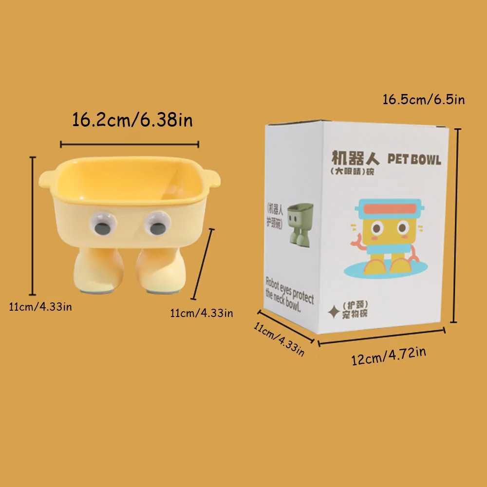 Cute BigEye Robot Elevated Cat Bowl NeckProtecting WaterFood Integrated Bowl AntiTip Feeding Bowl for CatsDogs C251009