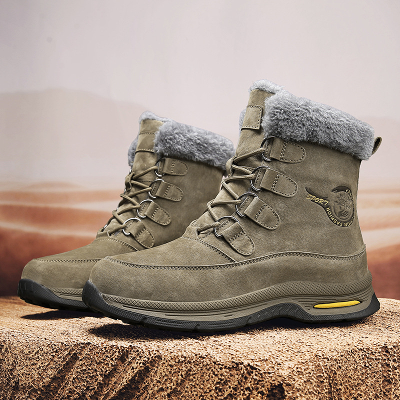 Design Hot free shipping Men's Brand Winter Genuine Leather Snow Boots - Fleece-Lined Thick-Soled Luxury shoes High-Top Outdoor