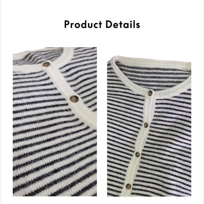 Women's French - Style Striped Long - Sleeve Knitted Cardigan, Autumn Coat for Commuting & Daily Casual Wear-1701