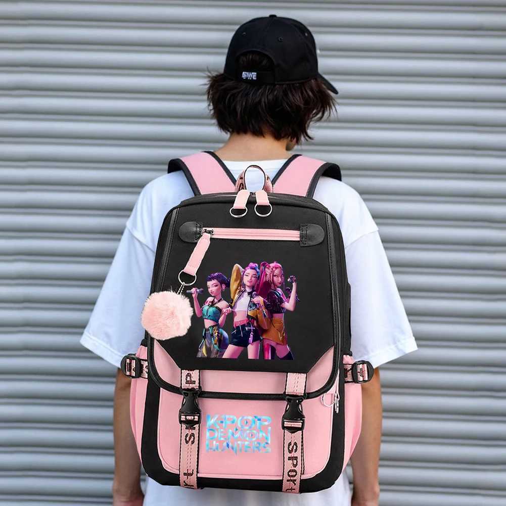 KPop Demon Hunters Bookbag Student Anime Kawaii School Bags USB Charging Backpack Teenagers Large Capacity Slayer Rucksack Z251010