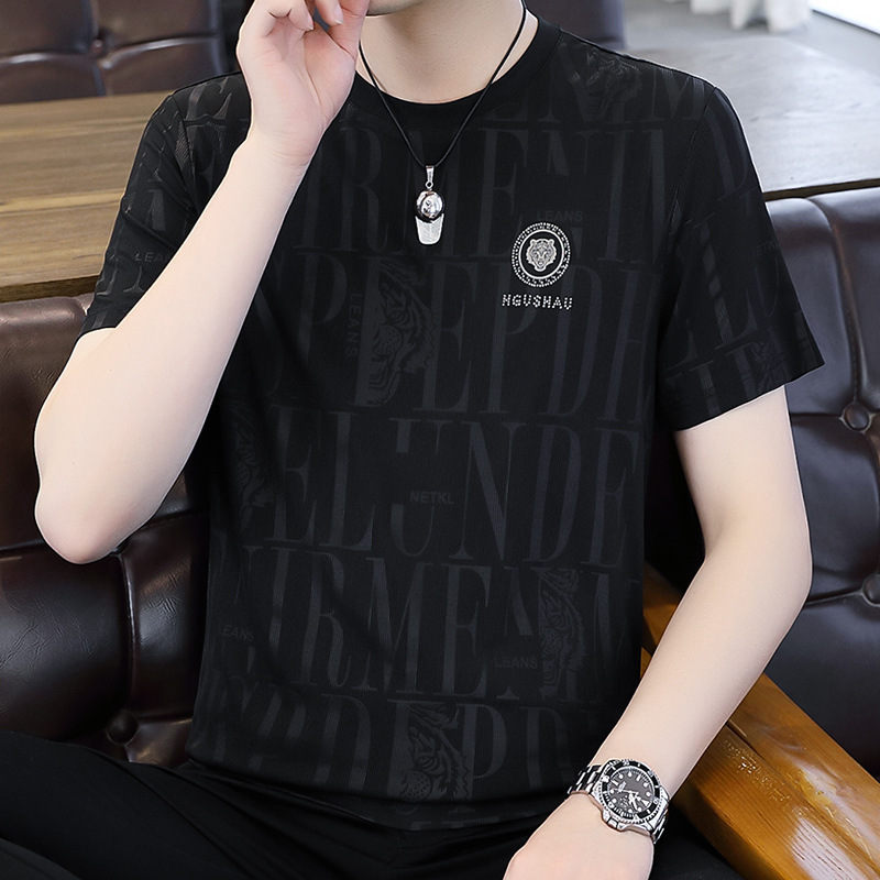 2025 Summer New Men's Ice Designer Shirt Silk Short Sleeve T-shirt Trendy Men's Half Sleeve Tee Dark Designer Hoodie Pattern Jacquard Men's Quick-dry Top