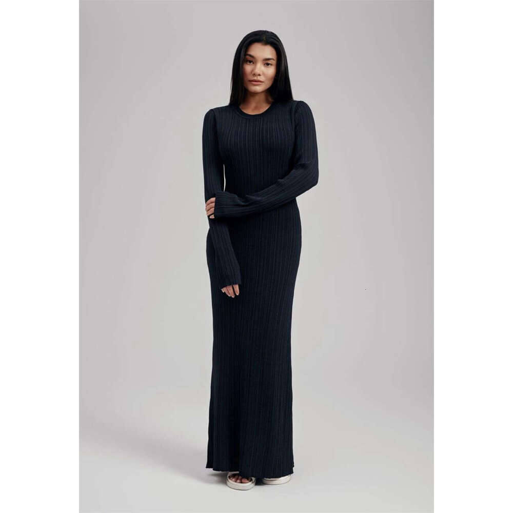 Autumn And Winter Knitted Long Skirt Slim Fit Figure-Flattering Warm Base Long-Sleeve Sweater Dress B5