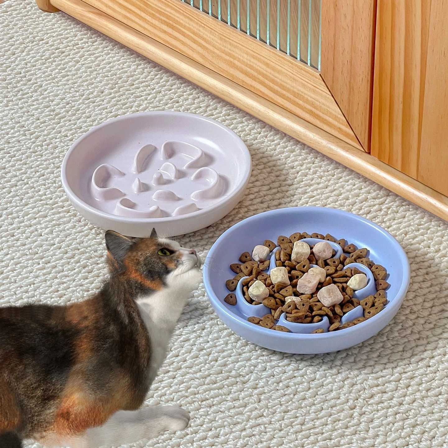 Creative Clover Shaped Slow Food Plate Anti Spill Pet Bowl Anti Choking Slow Food Bowl Round Cat Bowl Dog Bowl Pet Supplies C251009