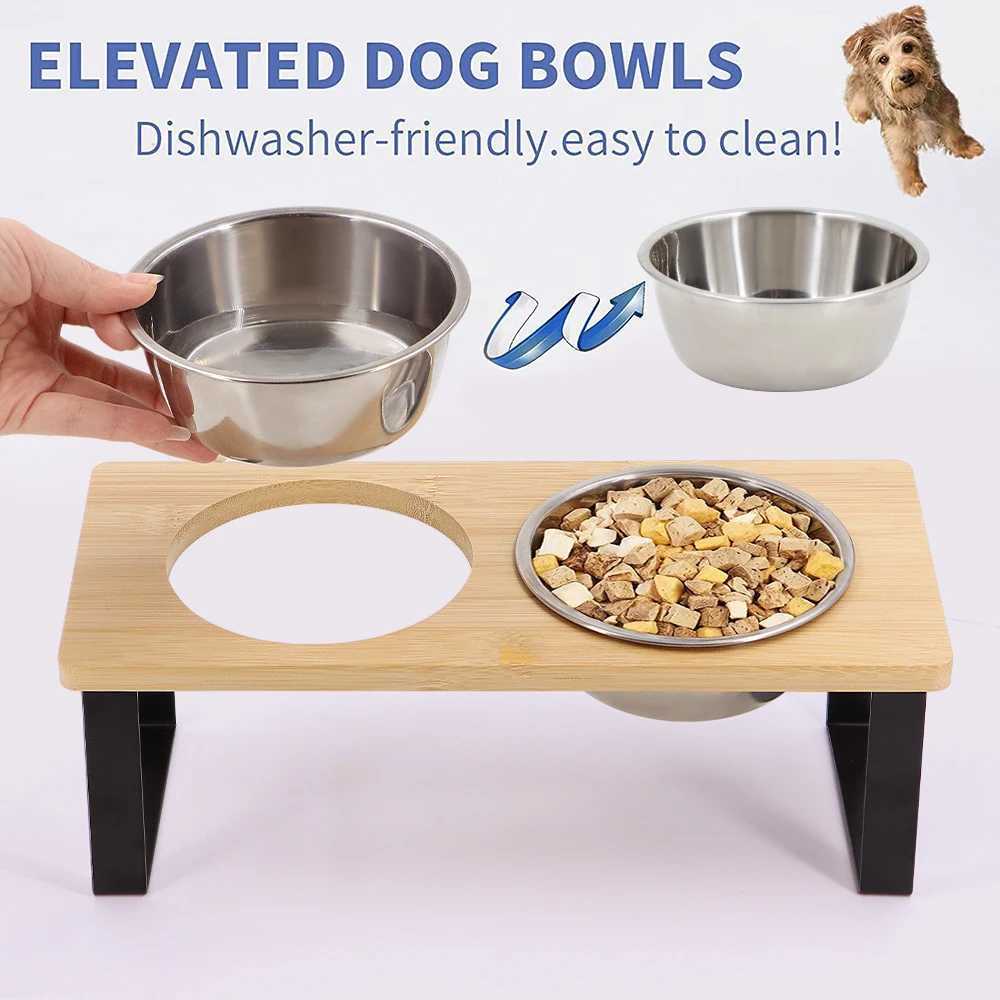 15 tilted heightened pet bowl heightened dog bowl with stainless steel food bowl feeder suitable for cats and puppies C251009