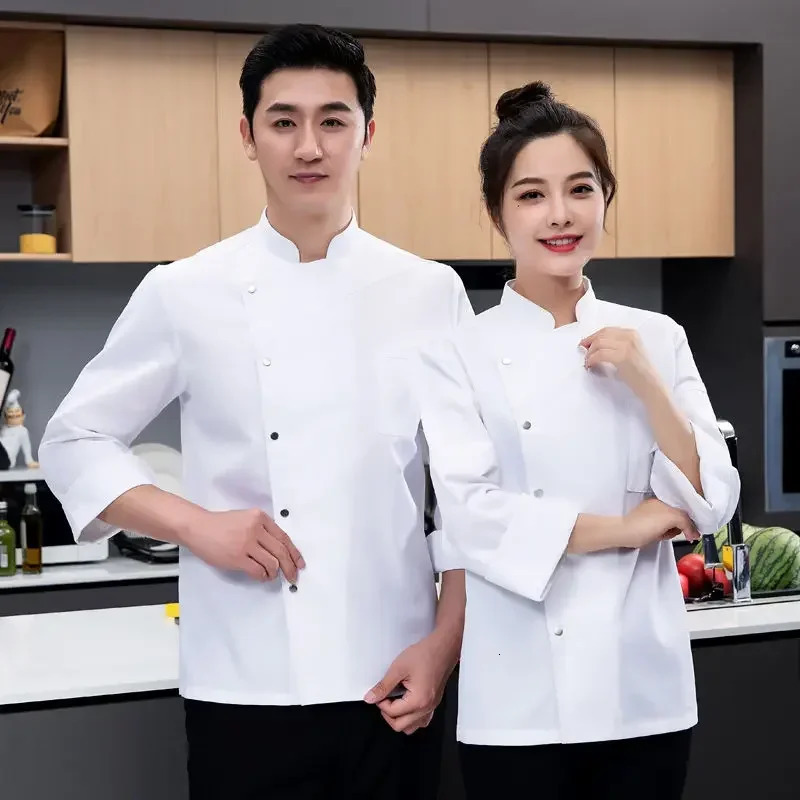 white Chef Jacket Long Sleeve chef uniform Cook Coat Tshirt Baker Work Uniform Waiter Restaurant el Clothe 251009