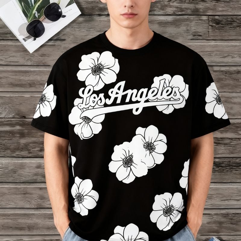 Men's Floral Print Oversized T-Shirt - Casual Streetwear Tee-39
