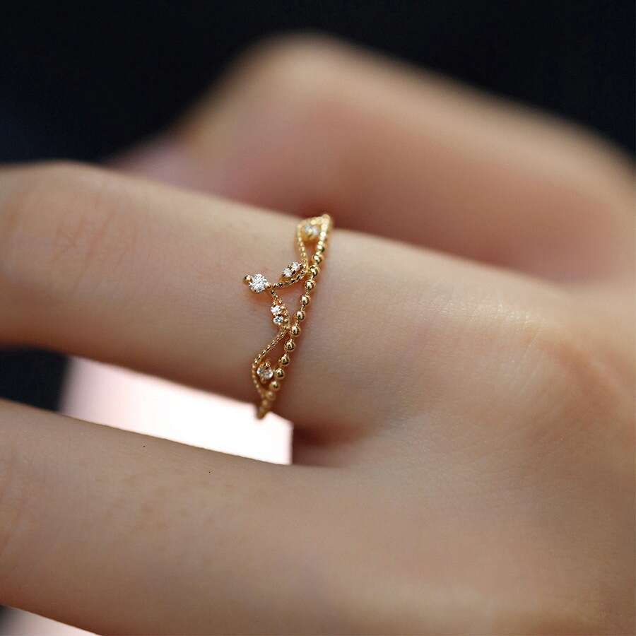 Designer Jewellery High Quality Budapest French Style Micro Inlaid Zircon Crown Ring for Special Occasions Gift Textured Elegant Accessory