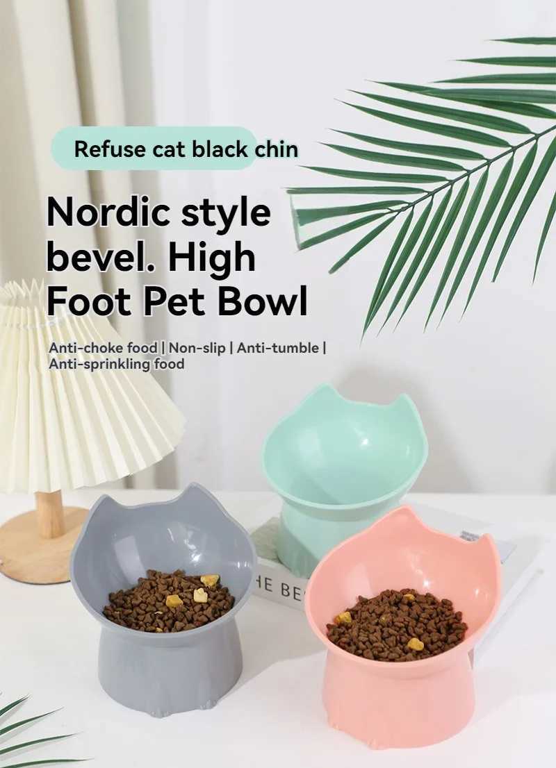 Elevated Cat Bowl AntiTip Plastic Raised Pet Feeding Dish with Tilted Edge Neck Protection Kitty Food C251009