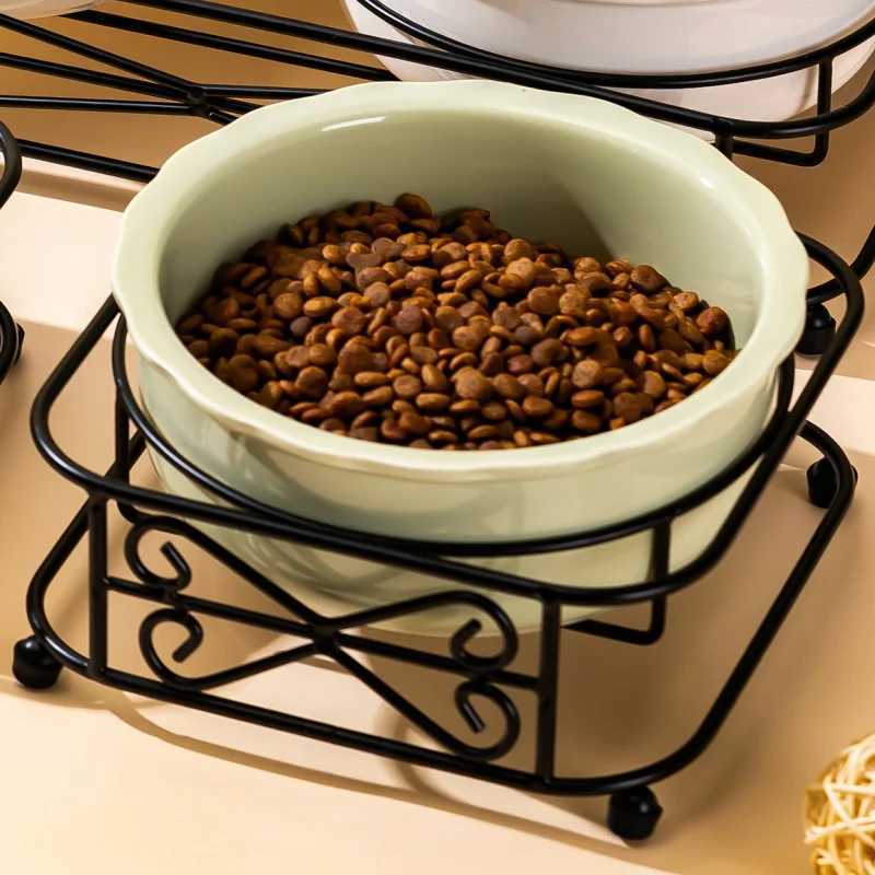 Ceramic Pet Bowl for Cats Dogs Elevated Neck Protection NonSpill Food Water Feeder C251009