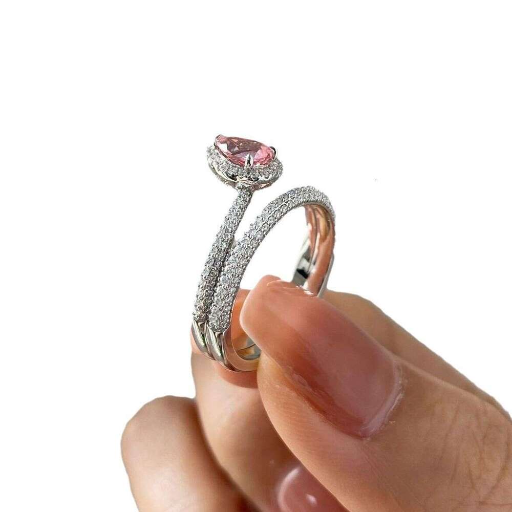 Ring Fine Jewellery Snake Shaped Multi Layer Design with Micro Paved Cubic Zirconia Surround and Pink Cubic Zirconia Water Drop for Party Wear Gift Te