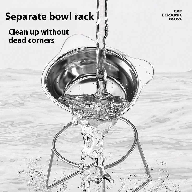 Durable Elevated Cat Bowl Holder Stainless Steel Easy Clean Neck Support Raised Food Dish AntiSpill Water Bowl C251009