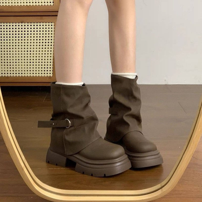 British elegant style short winter new height increasing fashion trend luxury shoes autumn and design winter new designer shoes round toe cuff boots