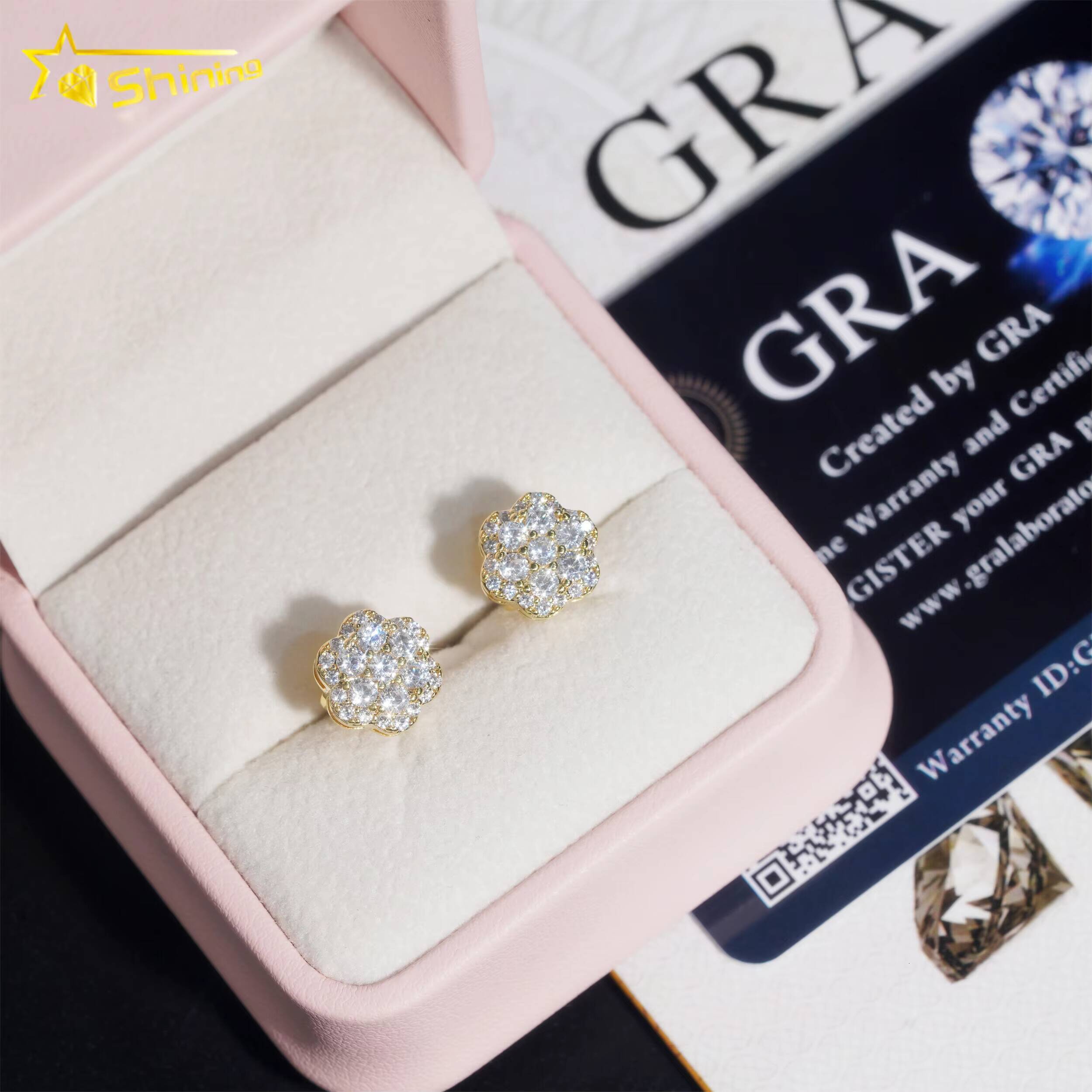 Hip Hop Jewelry 925 Sterling Silver Diamond Hip Hop Moissanite Earring Flower Earring VVS Moissanite Stud Earrings