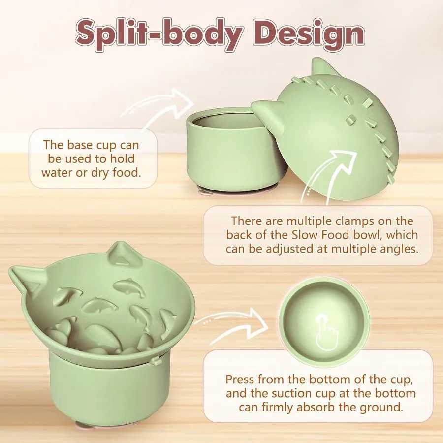 Silicone Slow Feeder Cat Bowl Elevated Cat Slow Feeder with Suction Cups MultiAngle Tilt Design No Black Chin Suitable for Dry C251009