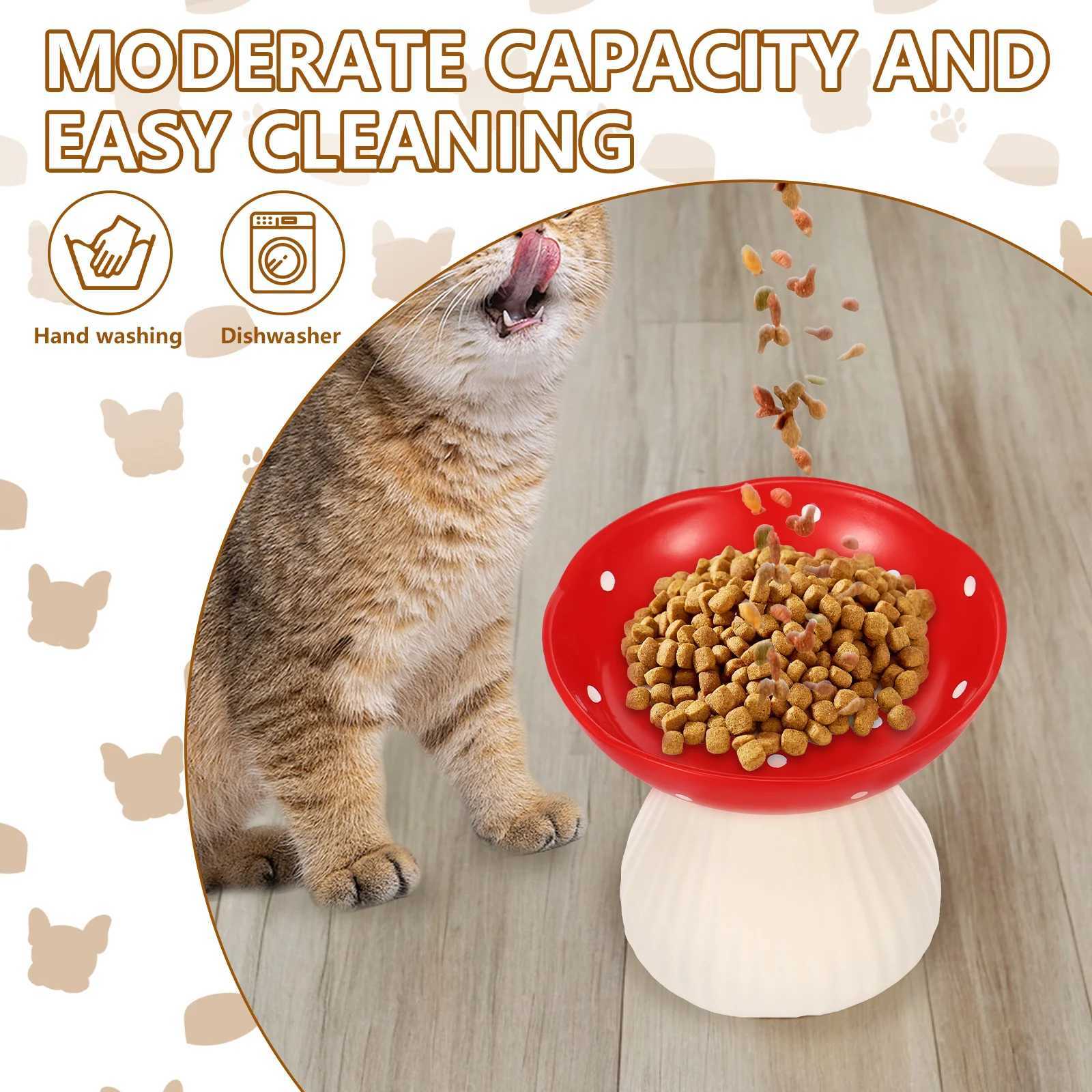 Mushroom Cat Bowl Raised Neck Protection Elevated Cat Food Bowl Water Plate Snack Dish Pet Feeding AntiOverturning Stand C251009