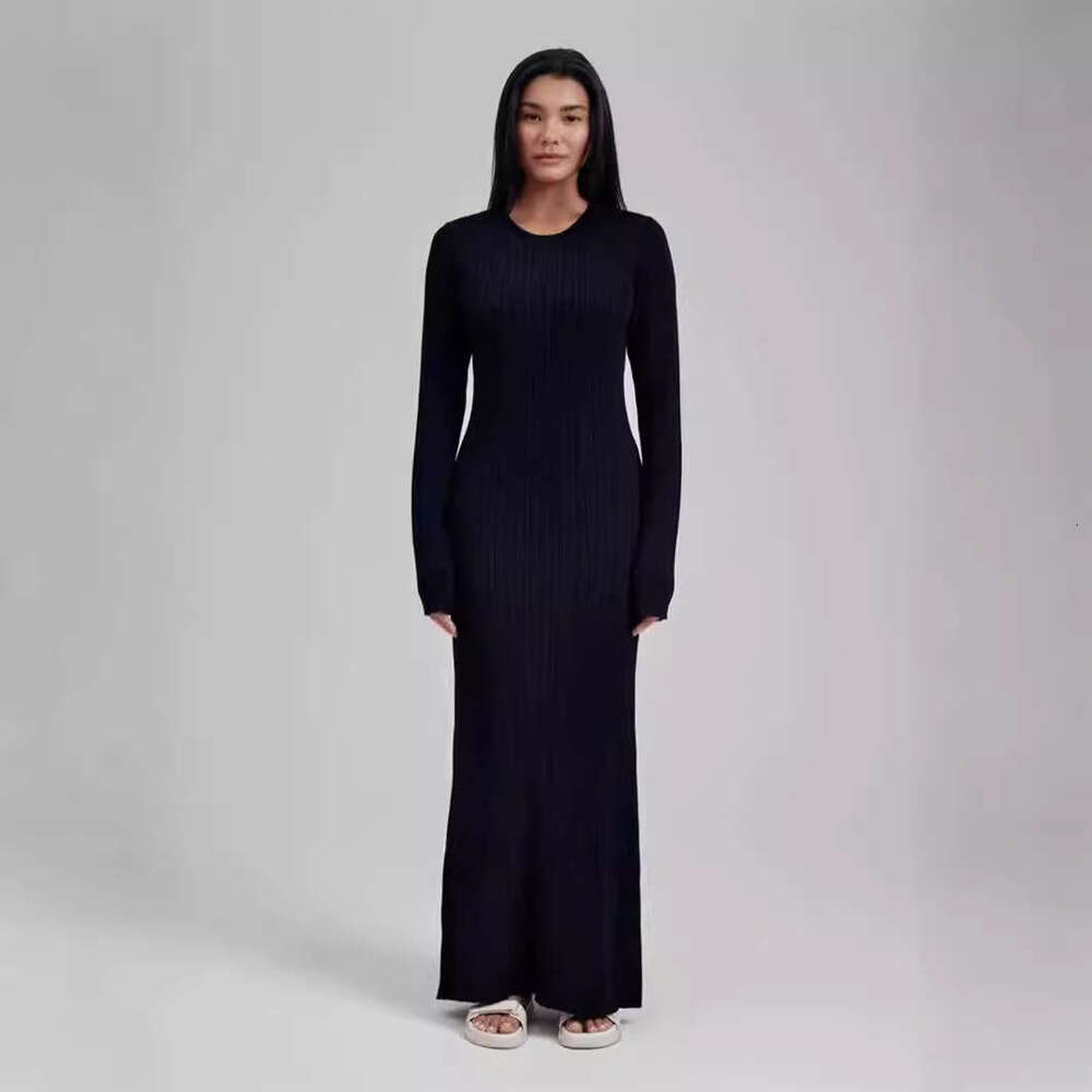 Autumn And Winter Knitted Long Skirt Slim Fit Figure-Flattering Warm Base Long-Sleeve Sweater Dress B5