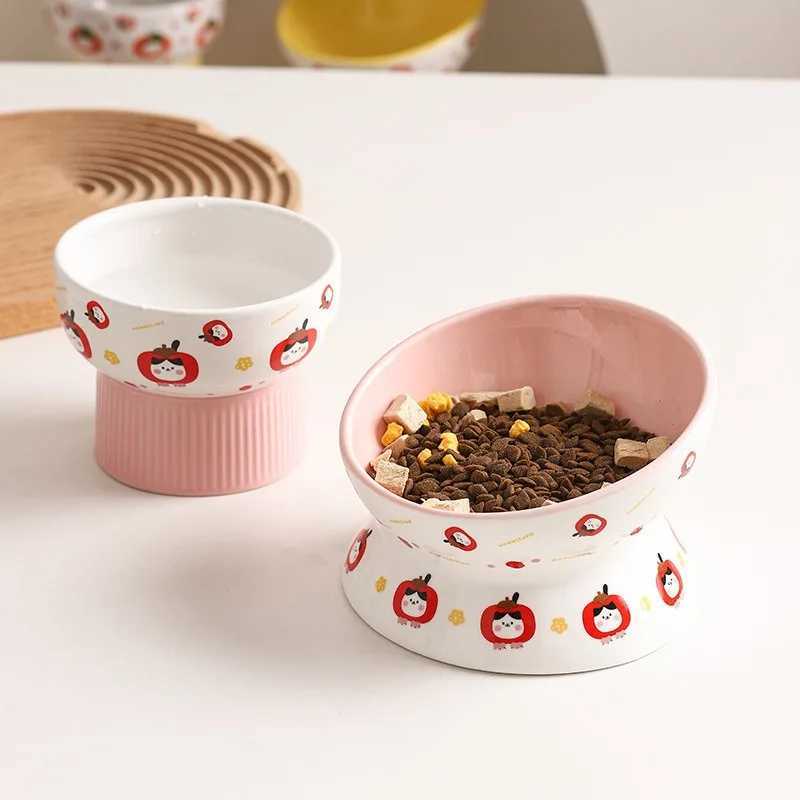 Elevated Ceramic Pet Bowl AntiTip Slow Feeder Wide Angled Mouth Design for Cats Dogs to Prevent Neck Strain Chin Acne C251009