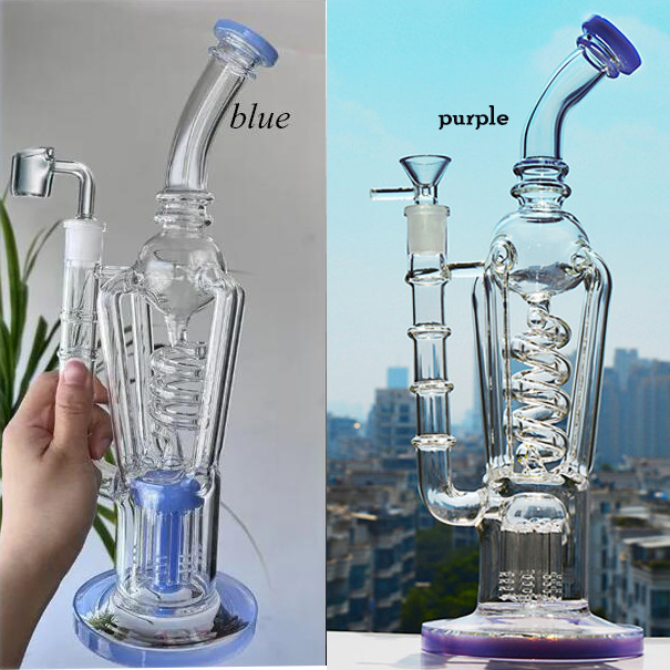 Freezable Coil Bong Hookahs Recycler Dab Rigs Big Glass bongs Water Pipes Thick Glass Oil Rigs Tobacco With 14mm Bowl