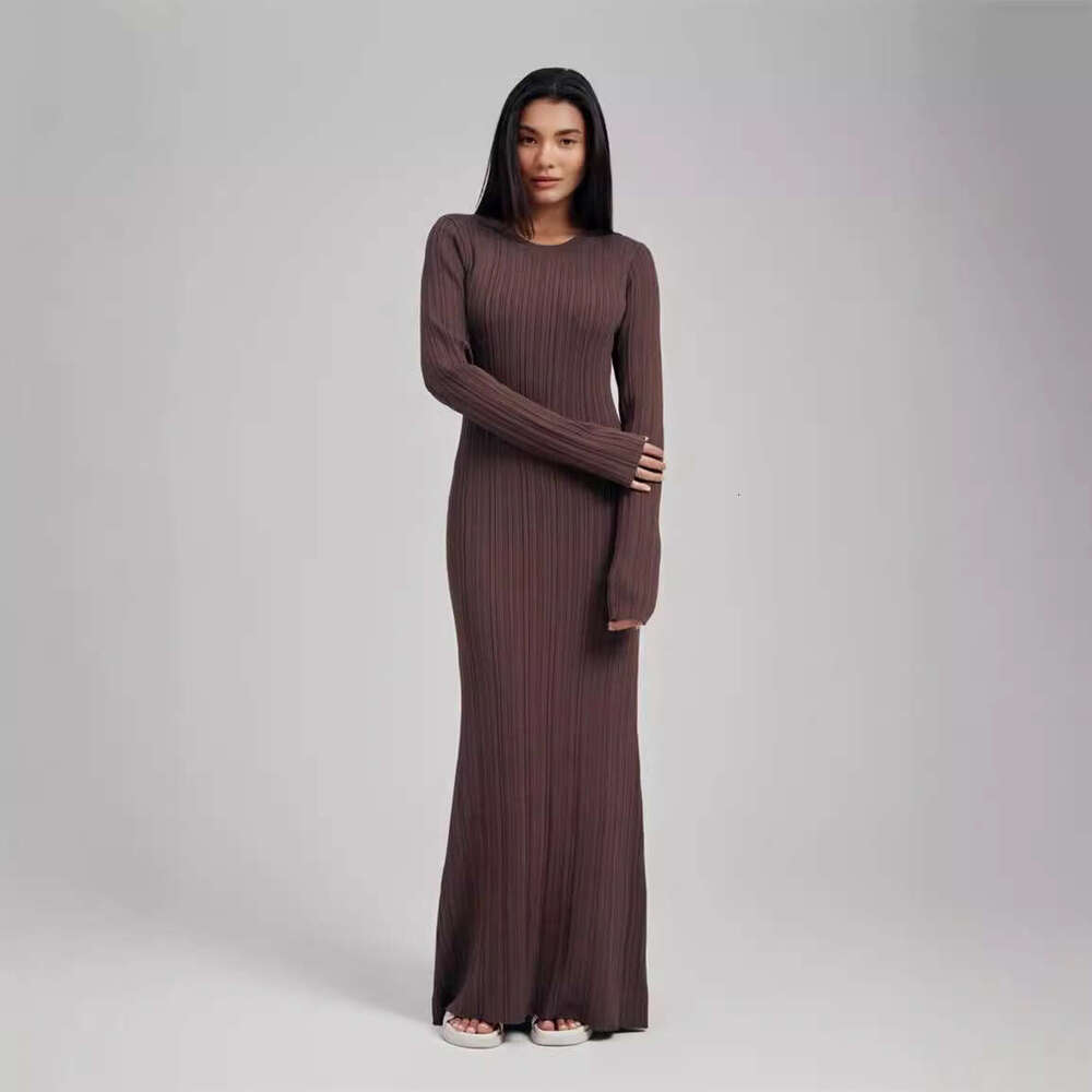 Autumn And Winter Knitted Long Skirt Slim Fit Figure-Flattering Warm Base Long-Sleeve Sweater Dress B5