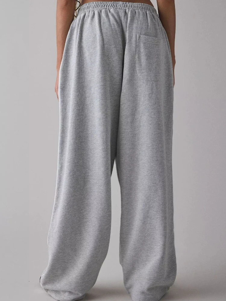 HOUZHOU Women Sports Pants Pink Y2k Baggy Letter Embroidery Gray Sweatpant Casual Wide Leg Trouser Basic Straight Striped Jogger 251010