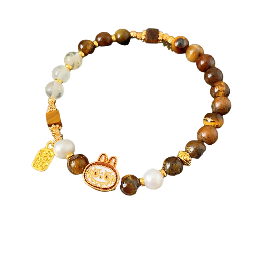 Tiger's Eye Beaded Labubu Stretch Bracelet - Retro Cartoon Playful Style Bracelet with Elegant, Niche and High-End Vibe for Women