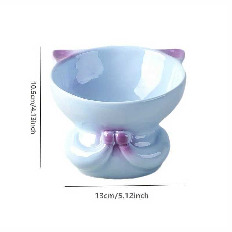 300ml Ceramic Raised Cat Bowl Neck Protection Cat Food Bowl Cute Cat Drinking Bowl Highfoot Kitten Feeder Pet Supplies C251009