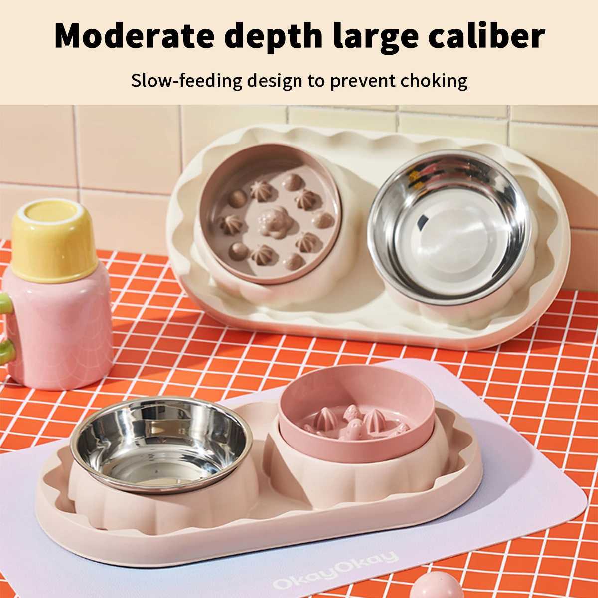 One Piece Strawberry Pet Stainless Steel Double Bowl Cat Bowl Simple and Stylish AntiLeakage Food Dog AntiChoking Slow Food Bo C251009