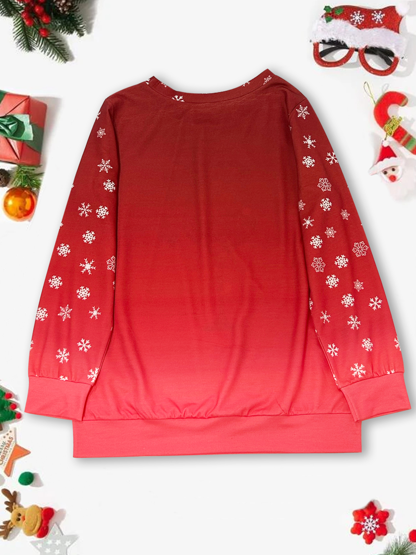 Women's New Christmas Wine Glass & Snowflake Print Sweatshirt - Festive Versatile Top-CF25317