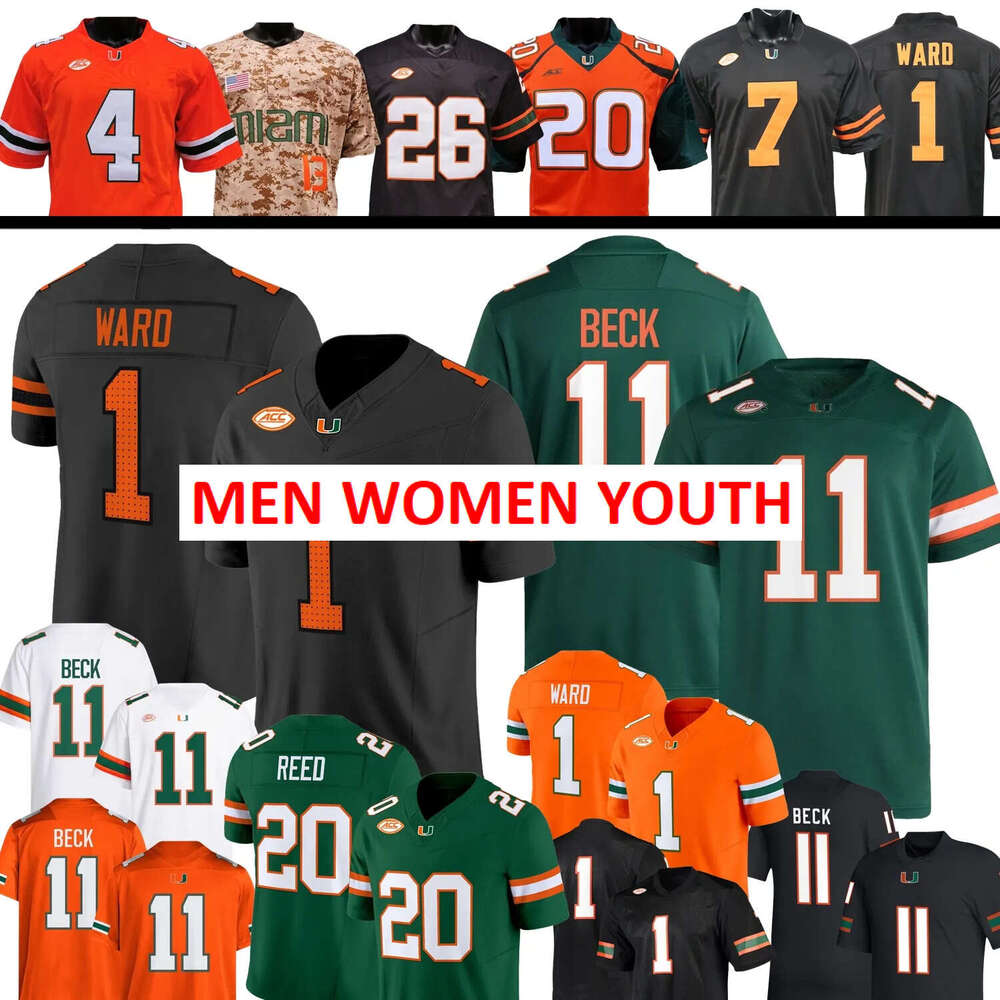 Miami Hurricanes Football Jersey College Carson Beck Rueben Bain CJ Daniels Mark Fletcher Jr. Akheem Mesidor Malachi Toney Taylor Ward Robinson Walden II